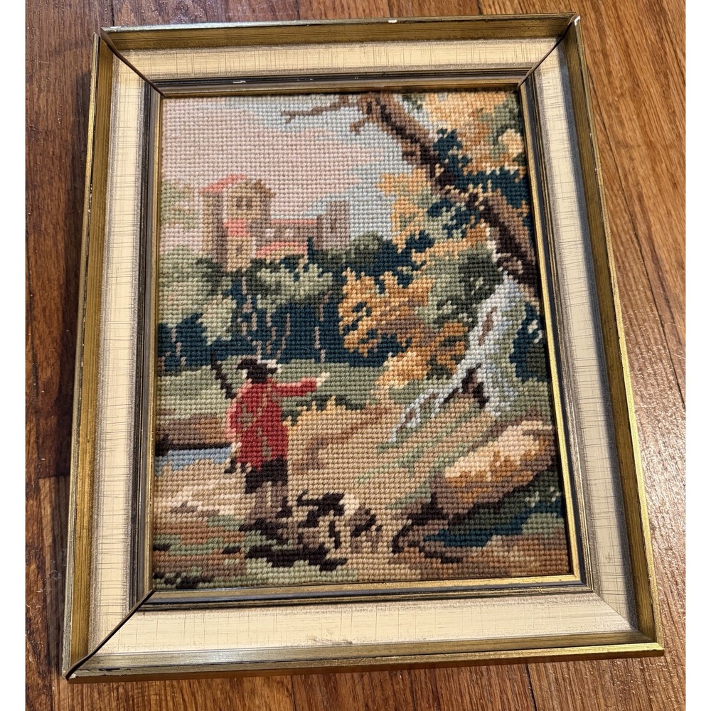 Vintage Tapestry Needlepoint‎ Hand Stitched Old Master Completed Petit Point
